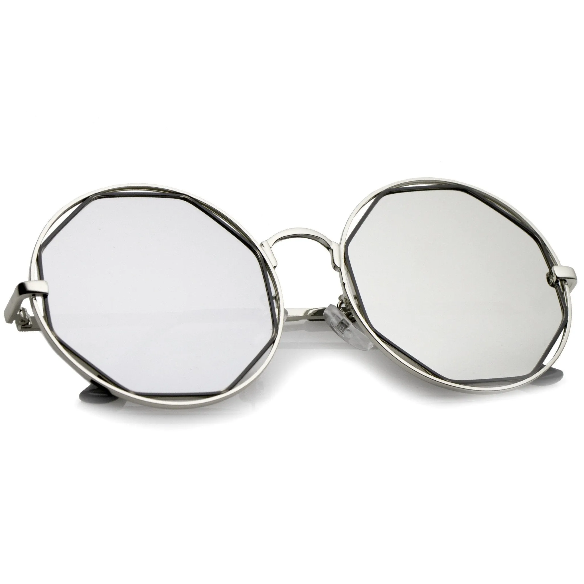 Women's Round Octagon Cut Out Mirror Lens Sunglasses C025 sold by ZeroUV product image thumbnail 4