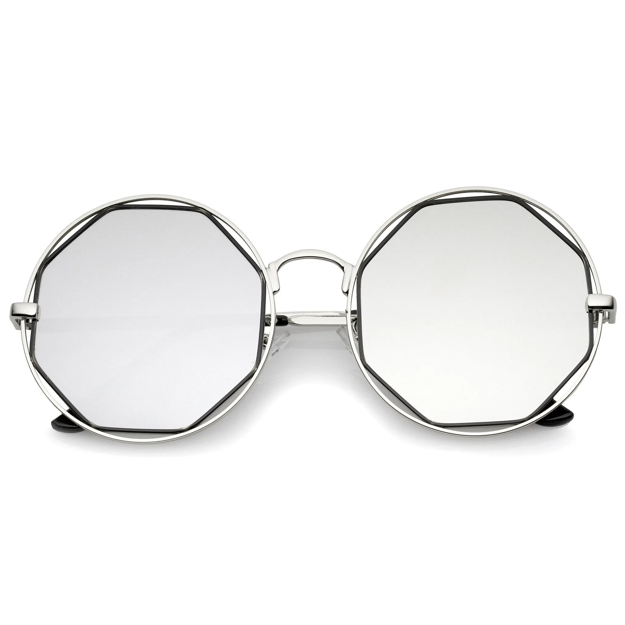 Women's Round Octagon Cut Out Mirror Lens Sunglasses C025 sold by ZeroUV