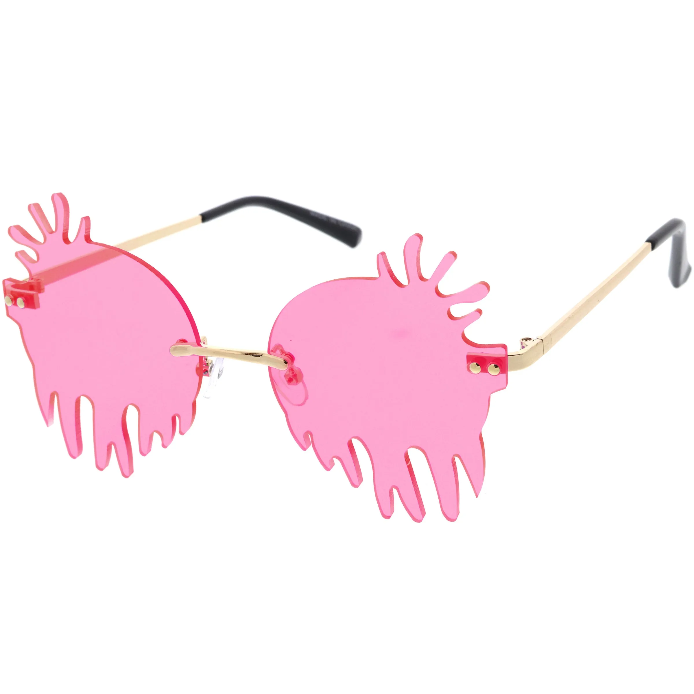 Rimless Splatter Melting Dripping Effect Color Tinted Lens Round Drip Sunglasses D077 sold by ZeroUV product image thumbnail 4