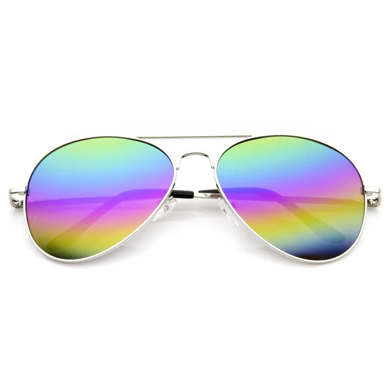 Retro Festival Rainbow Mirror Lens Metal Aviator Sunglasses 9472 made by ZeroUV