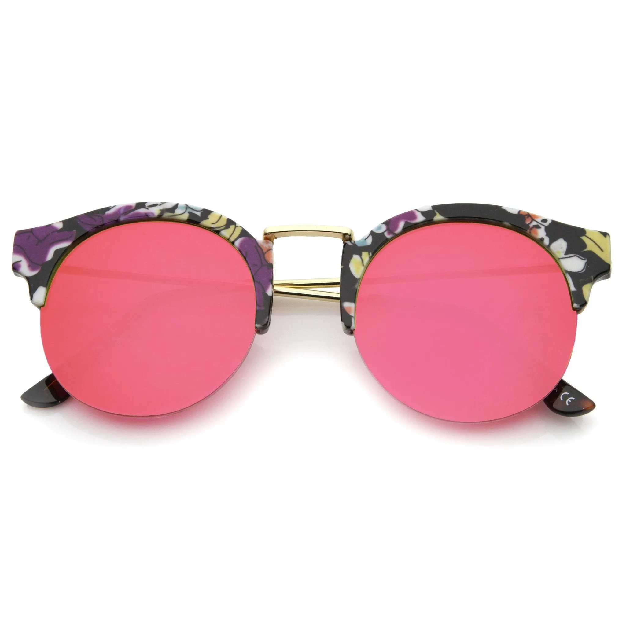 Women's Marble Half Frame Round Mirrored Lens Sunglasses A292 sold by ZeroUV