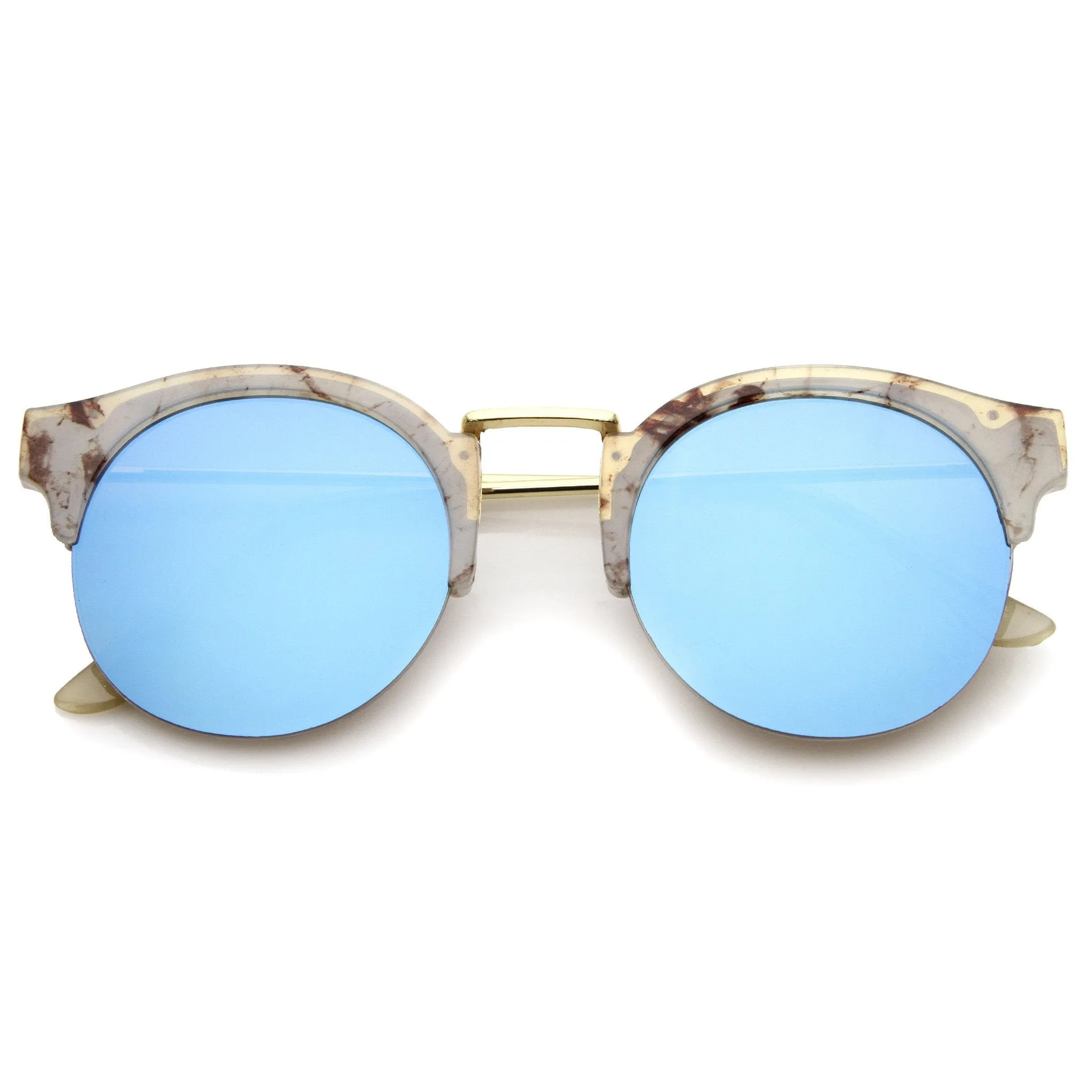 Women's Marble Half Frame Round Mirrored Lens Sunglasses A292 sold by ZeroUV product image thumbnail 3