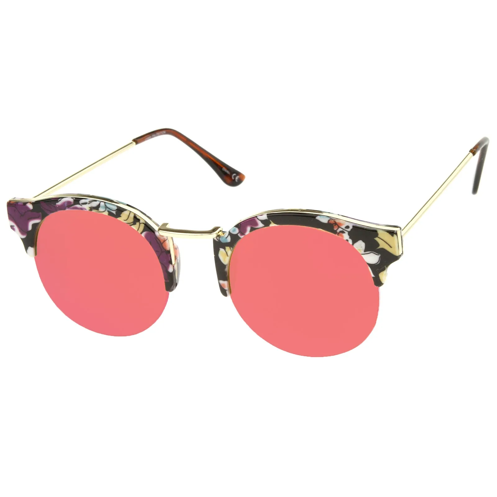 Women's Marble Half Frame Round Mirrored Lens Sunglasses A292 sold by ZeroUV product image thumbnail 2