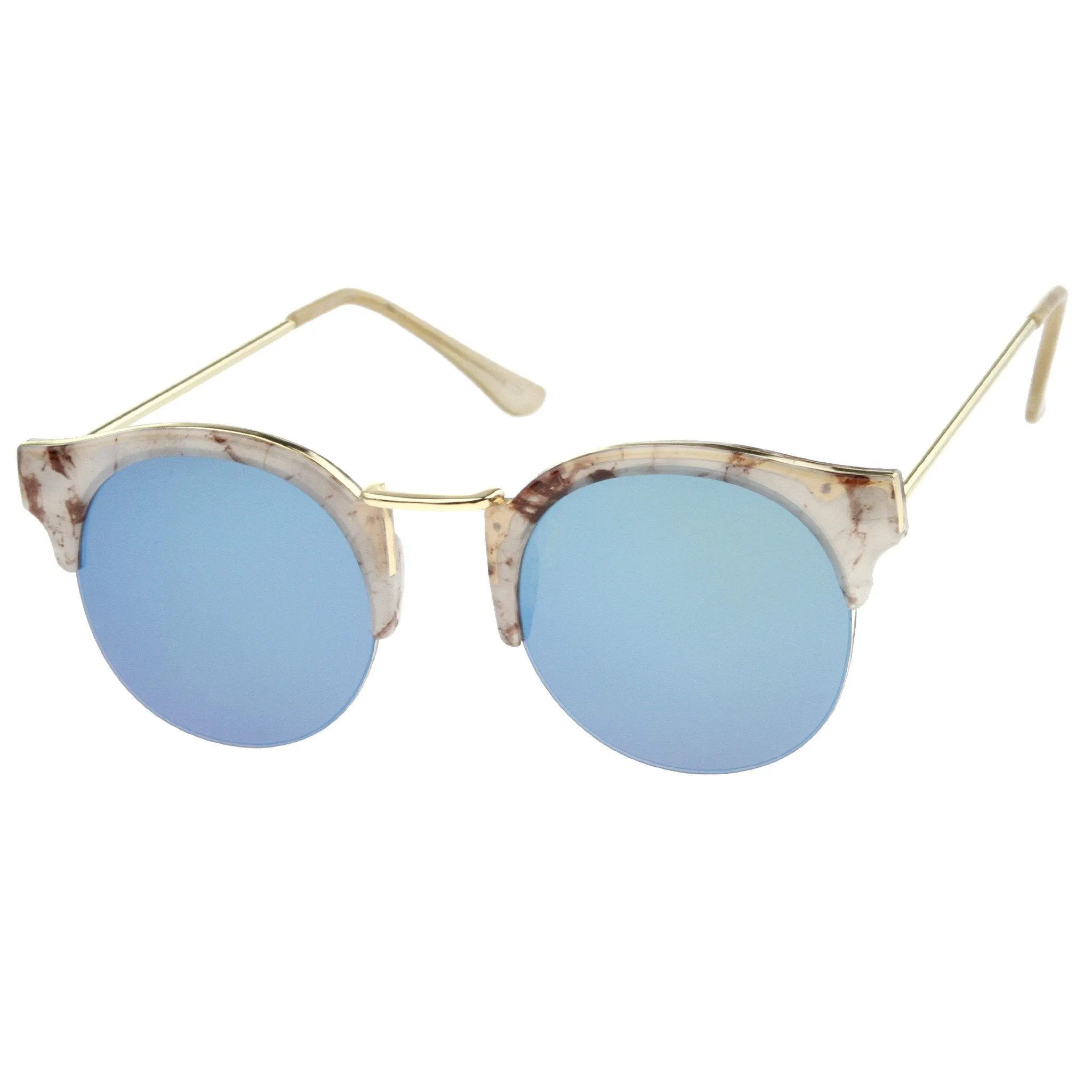 Women's Marble Half Frame Round Mirrored Lens Sunglasses A292 sold by ZeroUV product image thumbnail 4