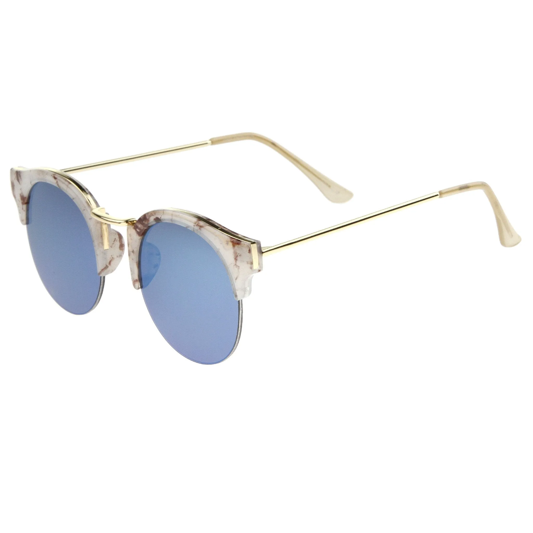 Women's Marble Half Frame Round Mirrored Lens Sunglasses A292 sold by ZeroUV product image thumbnail 5