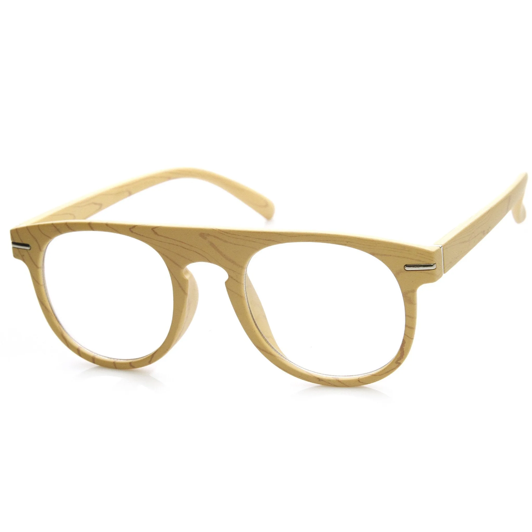 Artistic Wood Print Indie Key Hole Flat Top Round Clear Lens Glasses 9152 sold by ZeroUV product image thumbnail 4