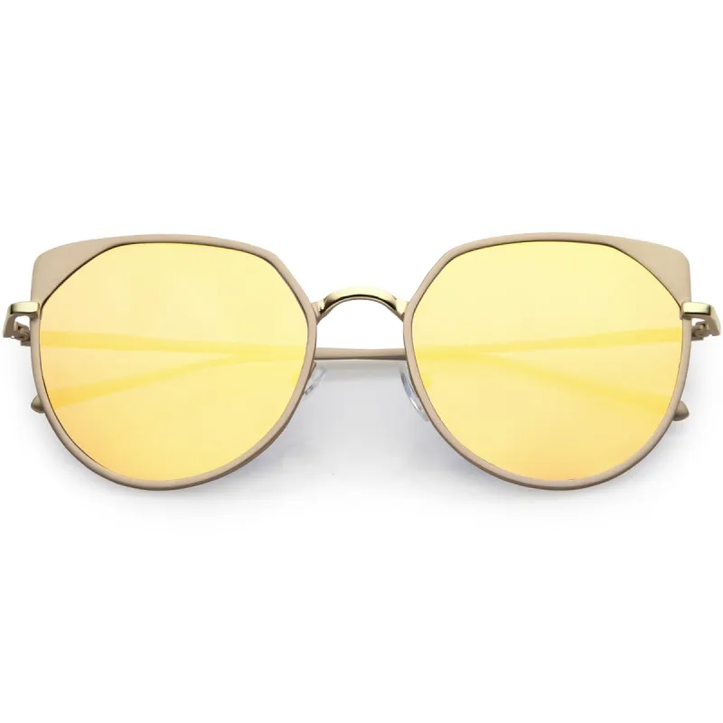 Women's Modern Round Cat Eye Mirrored Lens Metal Sunglasses C836 sold by ZeroUV