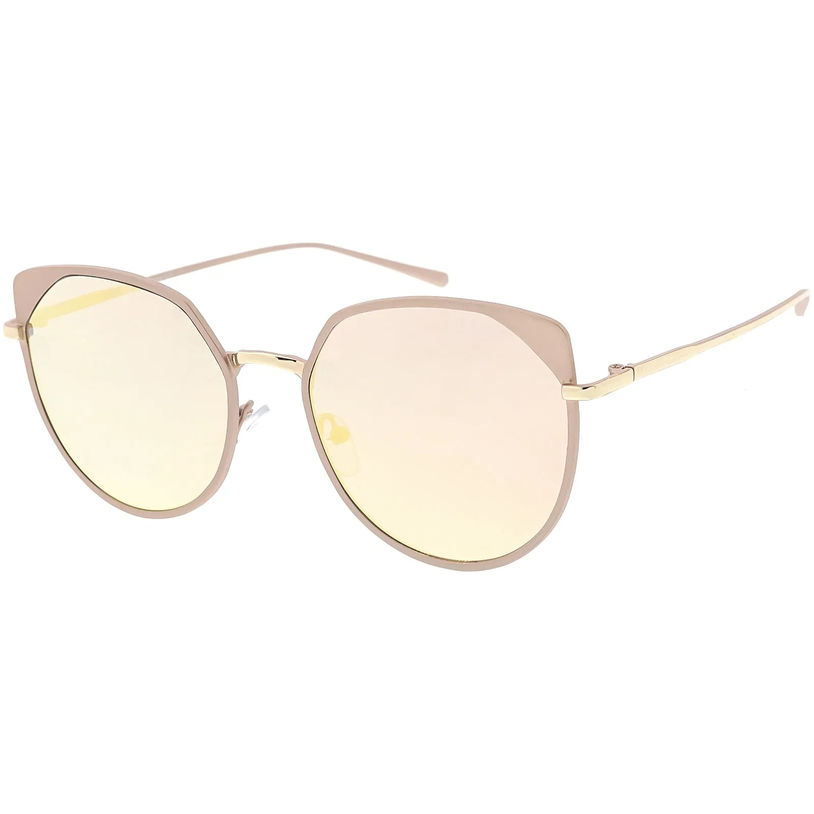 Women's Modern Round Cat Eye Mirrored Lens Metal Sunglasses C836 sold by ZeroUV product image thumbnail 2