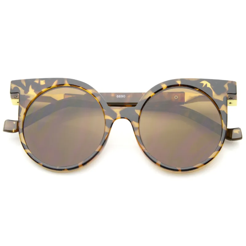 Modern Flat Lens Round Horned Rim Sunglasses A529 sold by ZeroUV