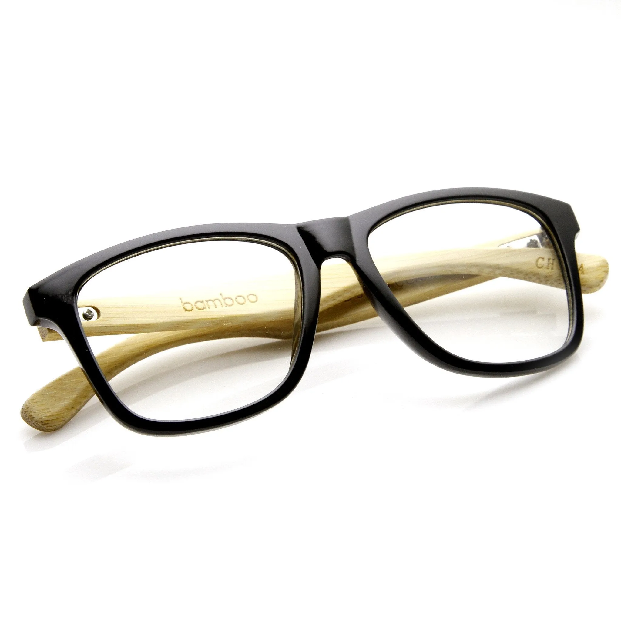 Eco Bamboo Clear Lens Two Tone Horned Rim Clear Lens Glasses 9230 sold by ZeroUV product image thumbnail 4