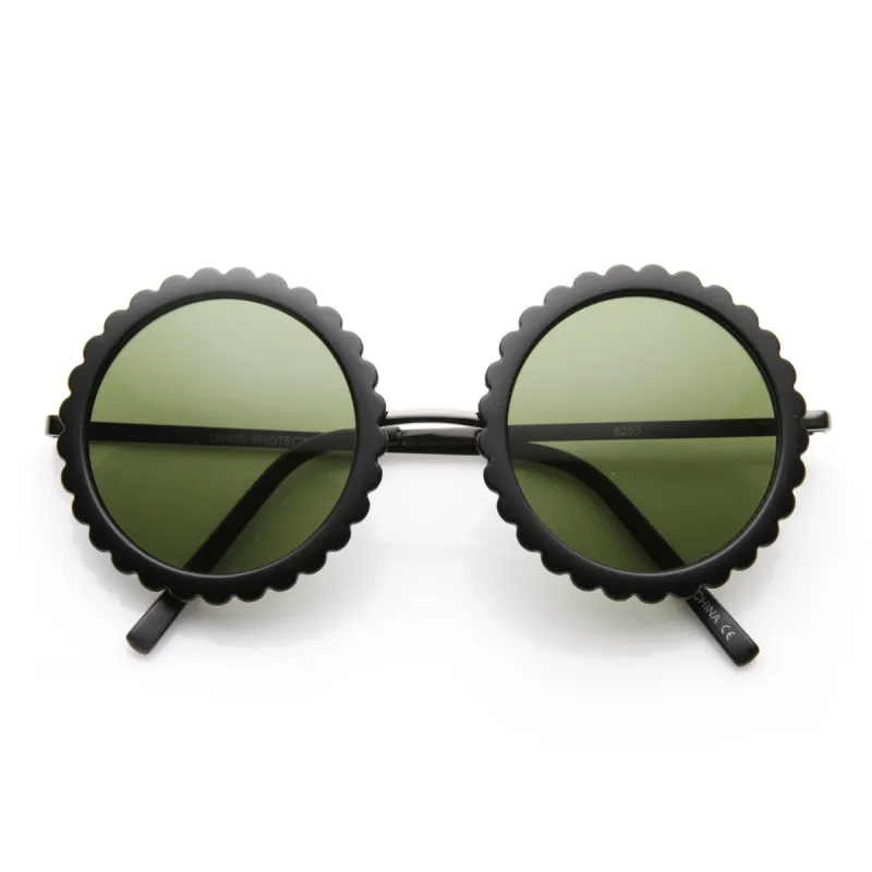 Women's Oversize Round Gear Etched Pattern Sunglasses 9626 sold by ZeroUV