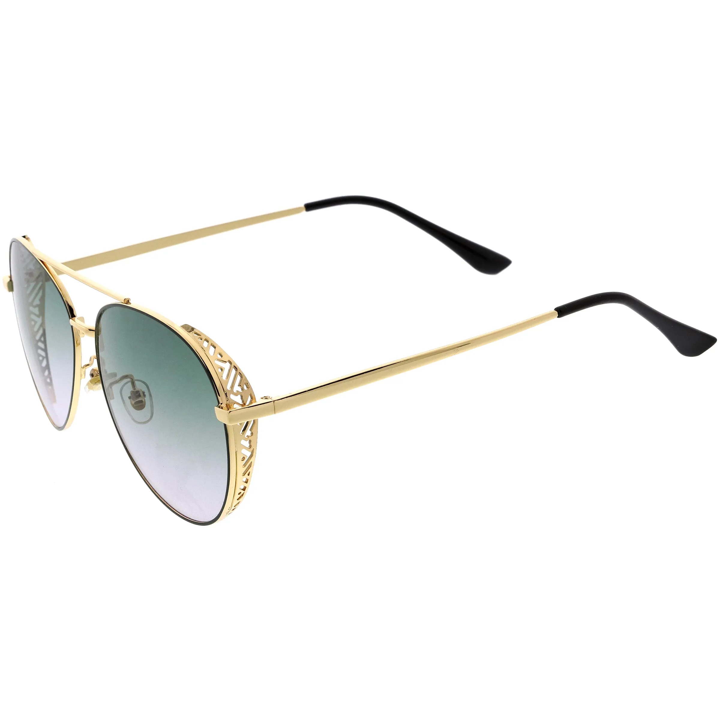 Luxe Laser Cut Metal Detail Side Cover Aviator Sunglasses D027 sold by ZeroUV product image thumbnail 3