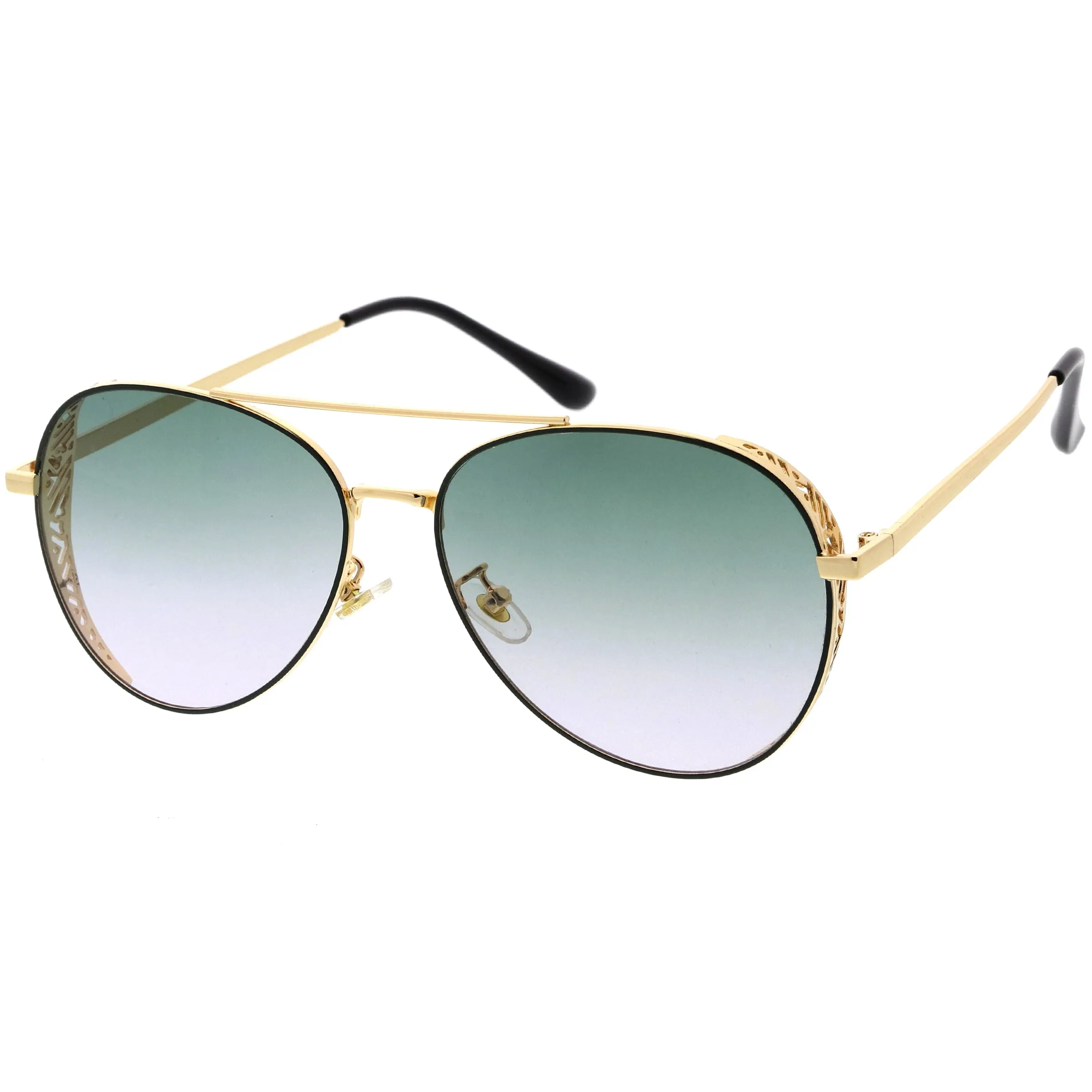 Luxe Laser Cut Metal Detail Side Cover Aviator Sunglasses D027 sold by ZeroUV product image thumbnail 2