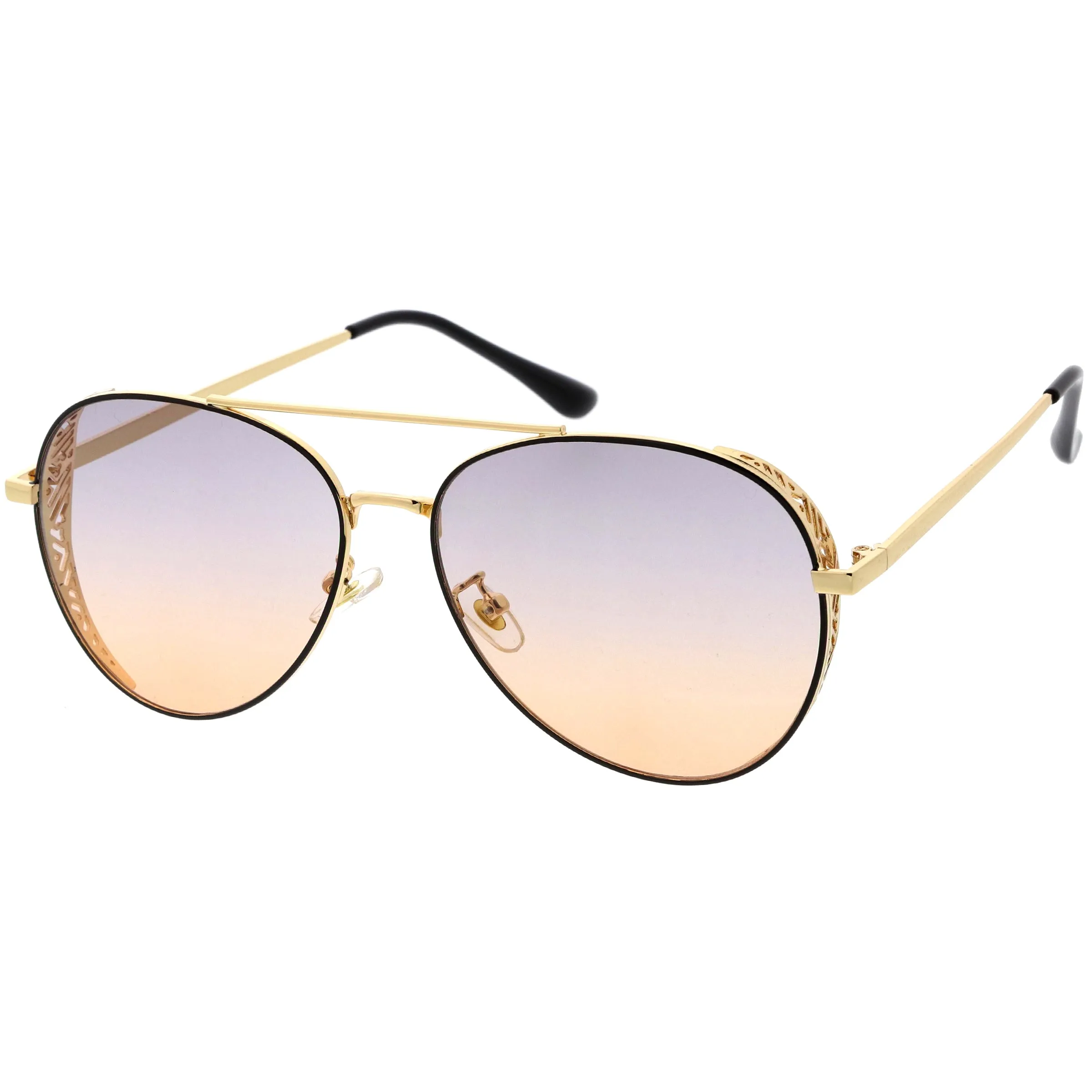 Luxe Laser Cut Metal Detail Side Cover Aviator Sunglasses D027 sold by ZeroUV product image thumbnail 5