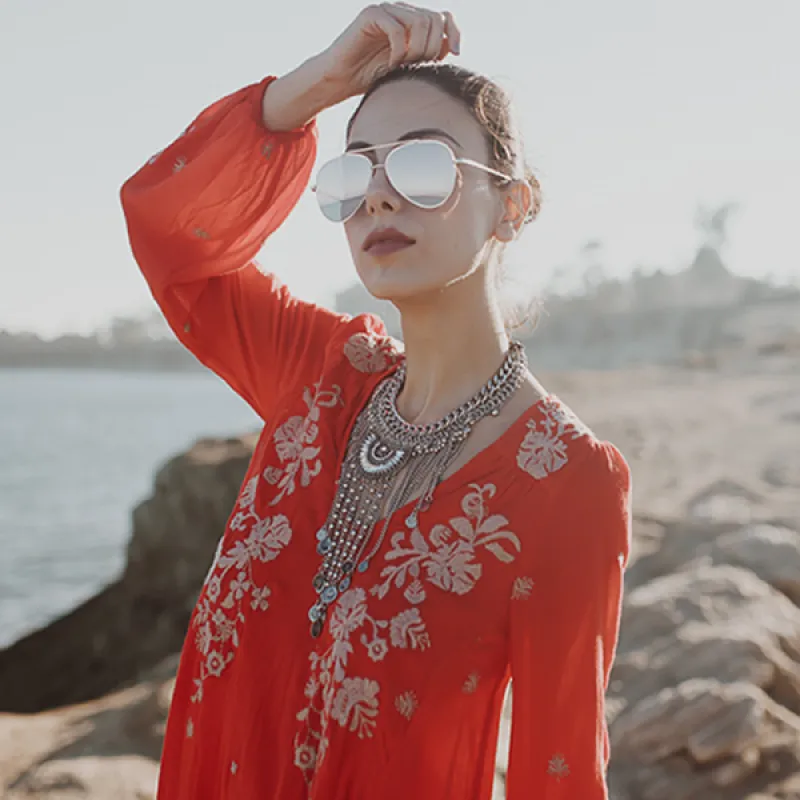 Retro Modern Mirrored Flat Lens Metal Aviator Sunglasses sold by ZeroUV