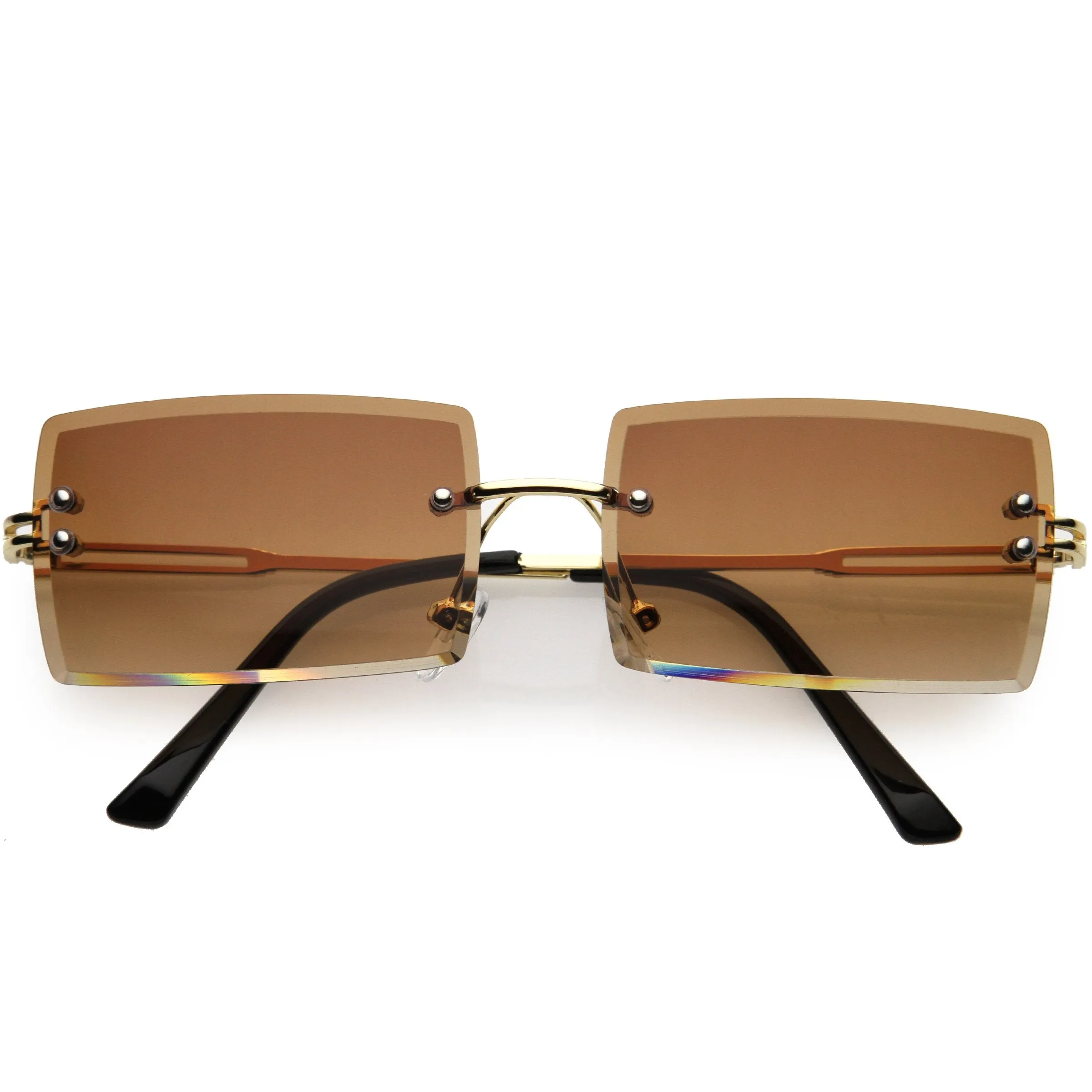 Luxe 90s Inspired Full Rimless Metal Accent Medium Square Sunglasses D108 sold by ZeroUV