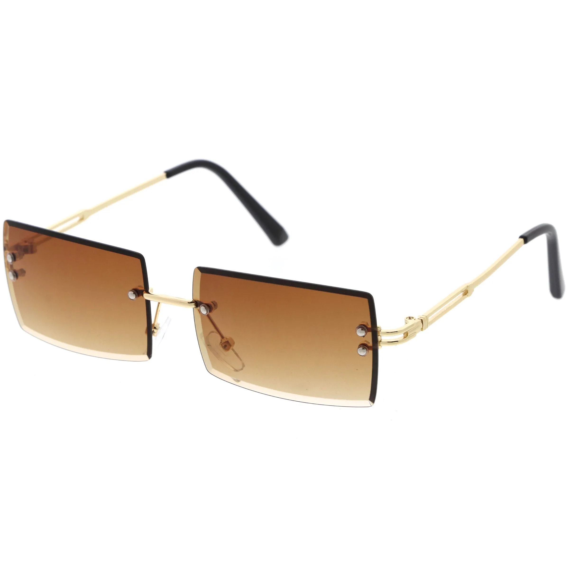 Luxe 90s Inspired Full Rimless Metal Accent Medium Square Sunglasses D108 sold by ZeroUV product image thumbnail 4
