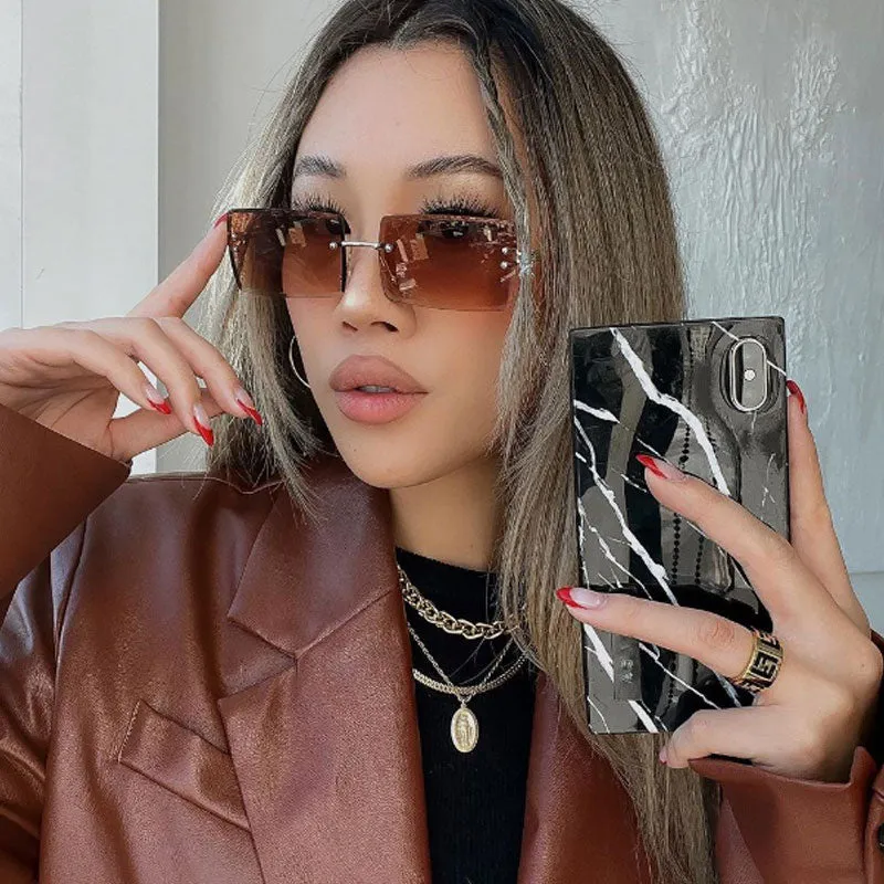 Luxe 90s Inspired Full Rimless Metal Accent Medium Square Sunglasses D108 sold by ZeroUV product image thumbnail 2