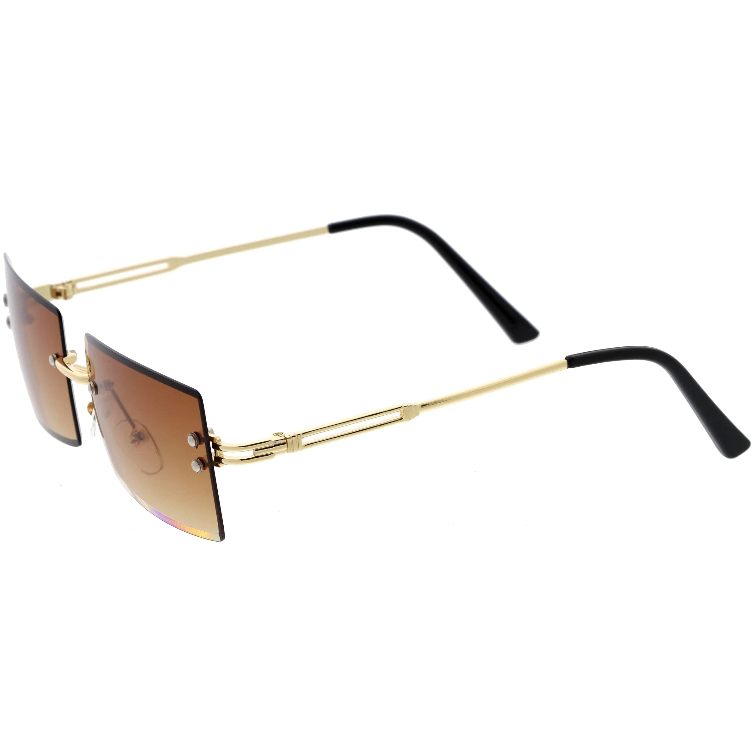 Luxe 90s Inspired Full Rimless Metal Accent Medium Square Sunglasses D108 sold by ZeroUV product image thumbnail 5