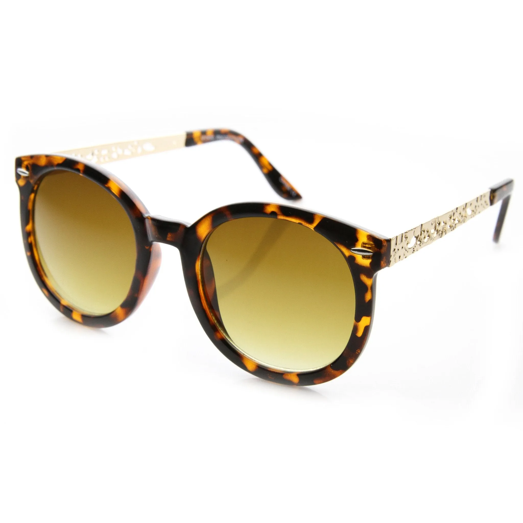 Women's Oversize Metal Pattern Cut Out Temple Round Sunglasses 9604 sold by ZeroUV product image thumbnail 3