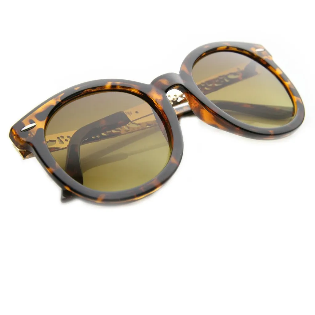 Women's Oversize Metal Pattern Cut Out Temple Round Sunglasses 9604 sold by ZeroUV product image thumbnail 5