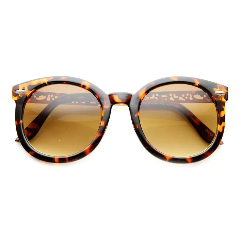 Women's Oversize Metal Pattern Cut Out Temple Round Sunglasses 9604 sold by ZeroUV
