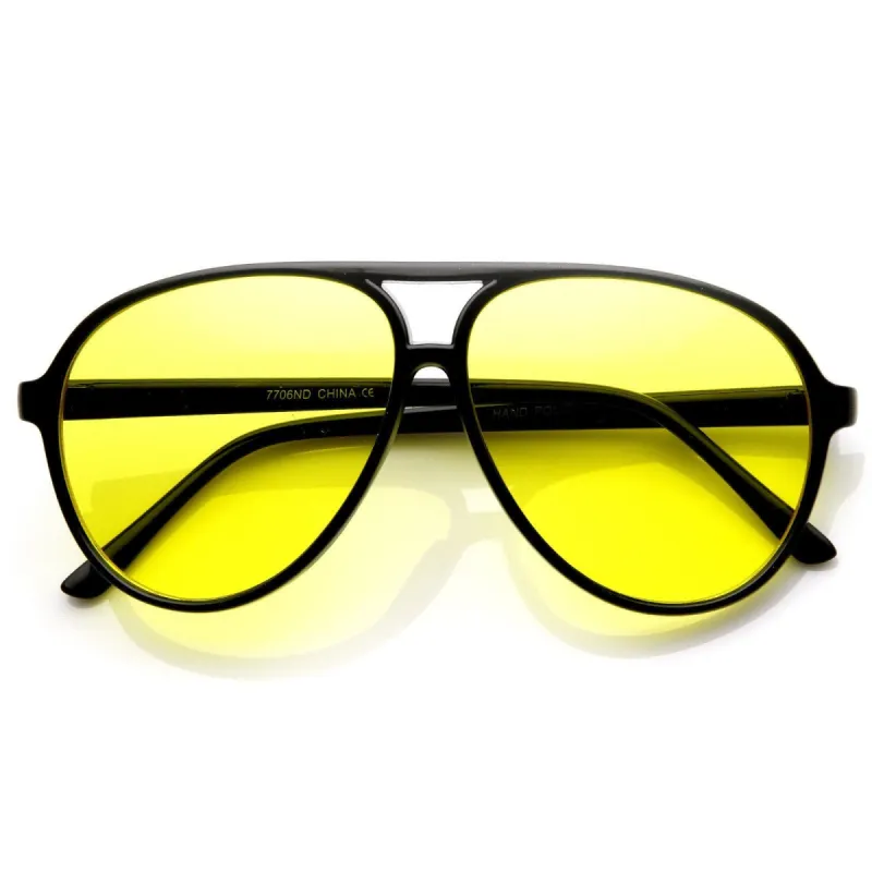 Retro 1980's Fashion Plastic Aviator Yellow Driving Lens Sunglasses 8805 sold by ZeroUV