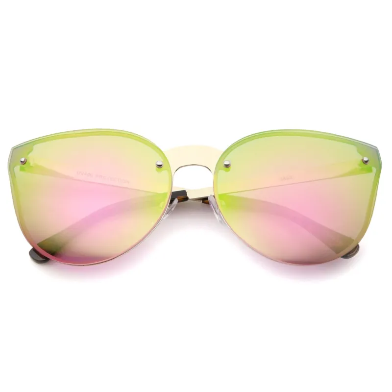 Oversize Rimless Cat Eye Shield Mirror Lens Sunglasses A442 sold by ZeroUV