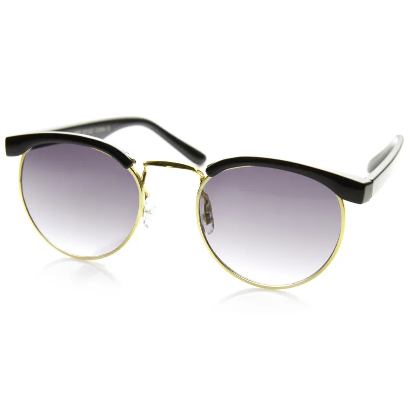 Dapper Vintage Inspired Indie Half Frame Round Sunglasses 9455 sold by ZeroUV