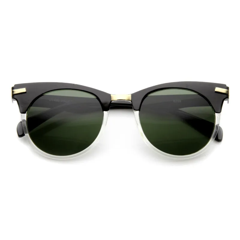Retro High Temple Cat Eye Horned Rim Round Sunglasses 9615 sold by ZeroUV