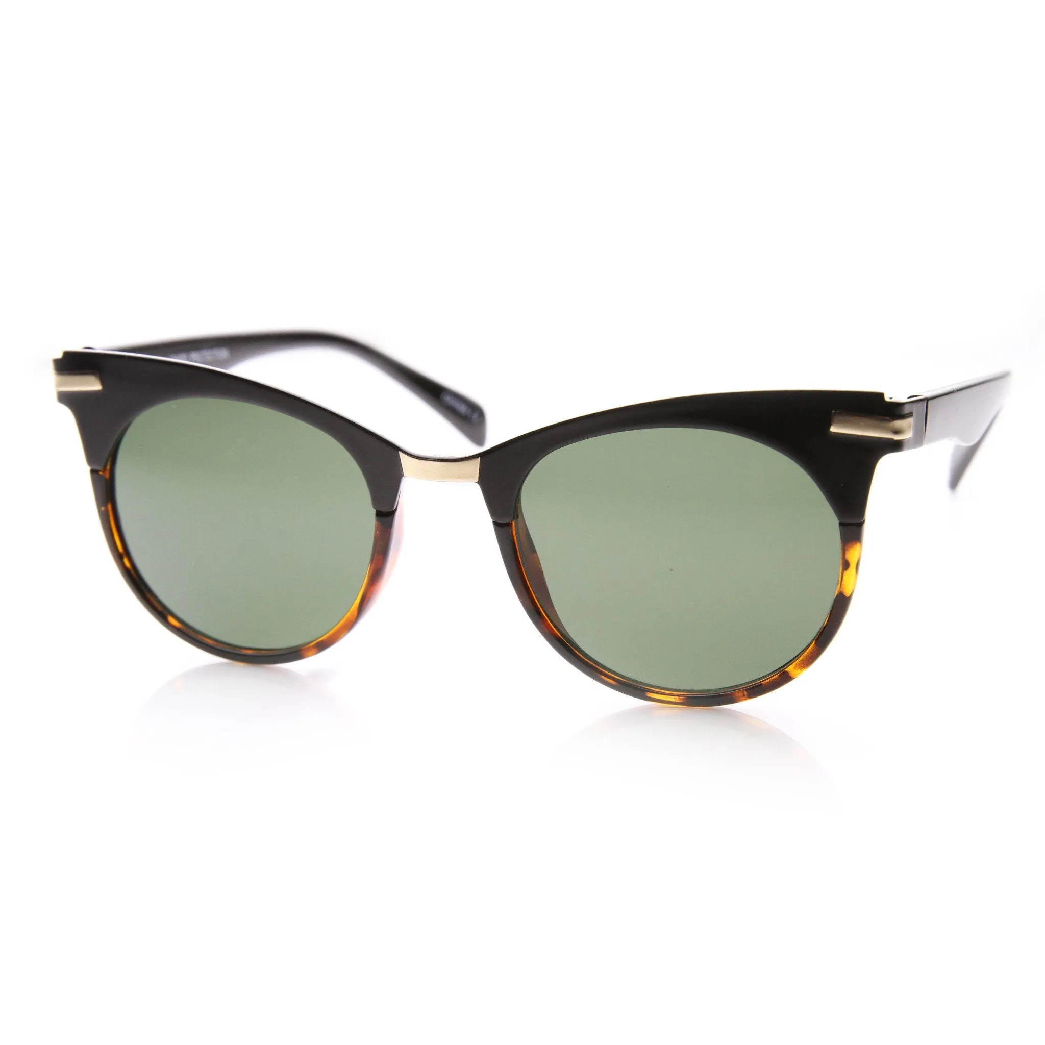 Retro High Temple Cat Eye Horned Rim Round Sunglasses 9615 sold by ZeroUV product image thumbnail 4