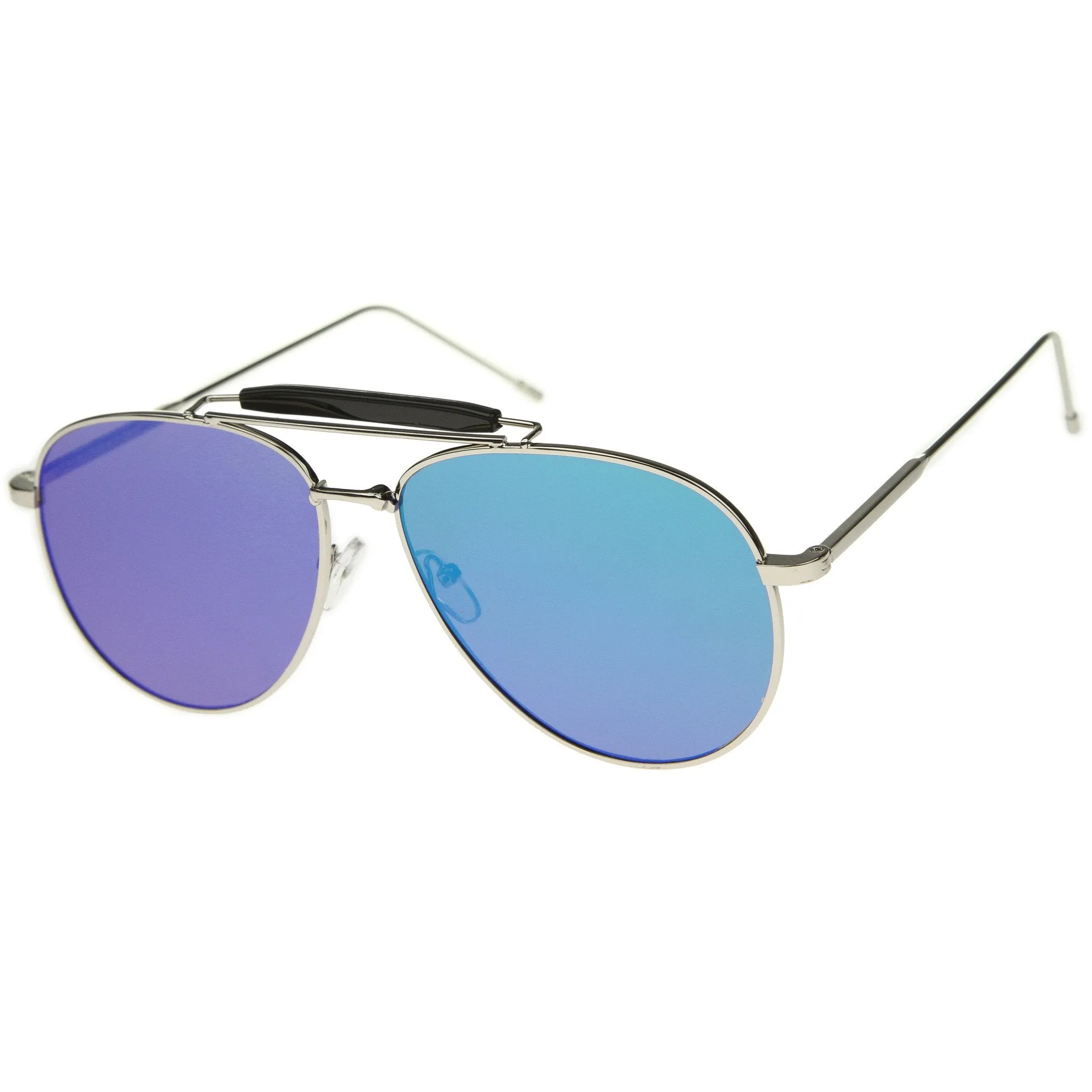 Large Crossbar Teardrop Mirrored Flat Lens Sunglasses A214 sold by ZeroUV product image thumbnail 2
