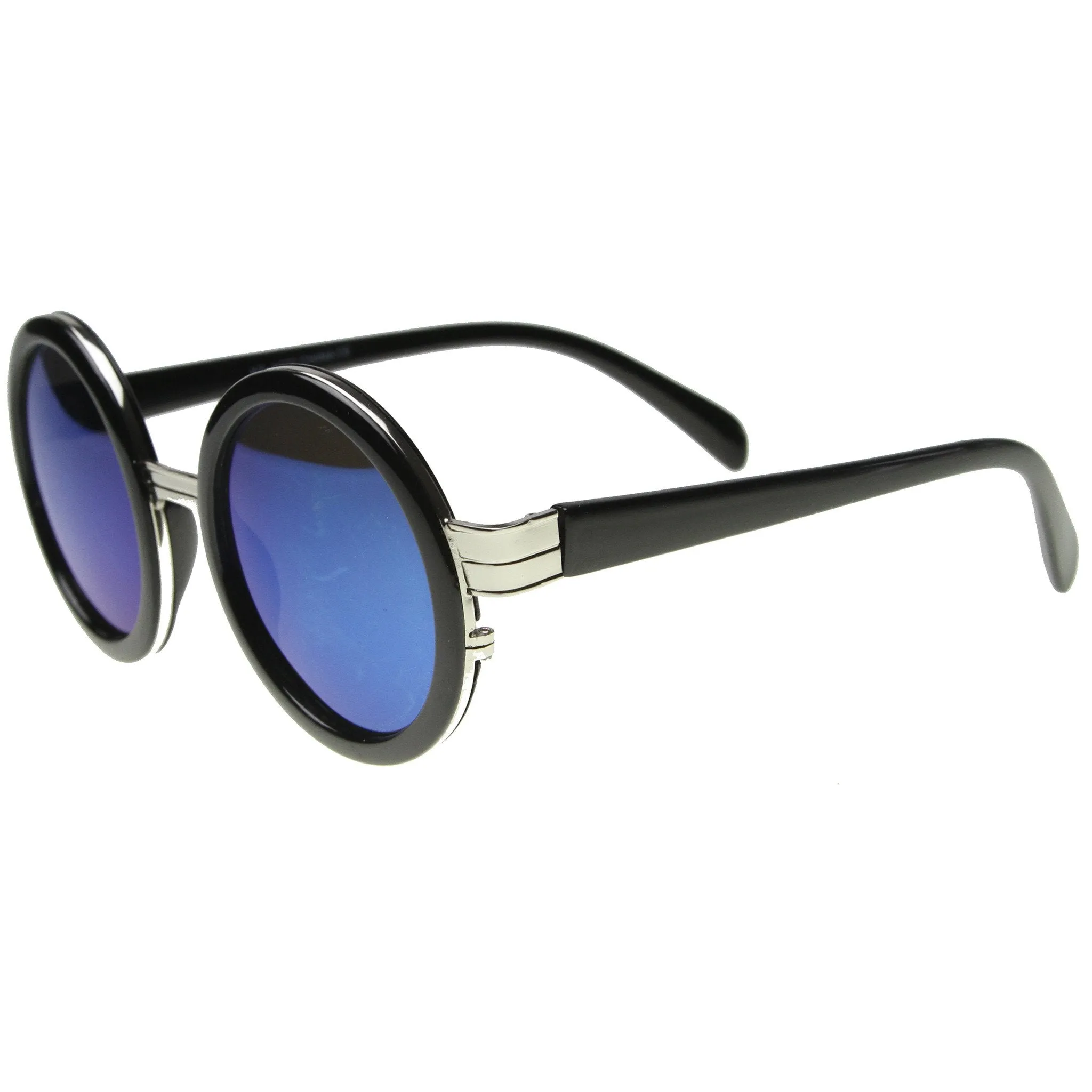 Large Round Frame With Metal Accents Retro Sunglasses 9888 sold by ZeroUV product image thumbnail 3