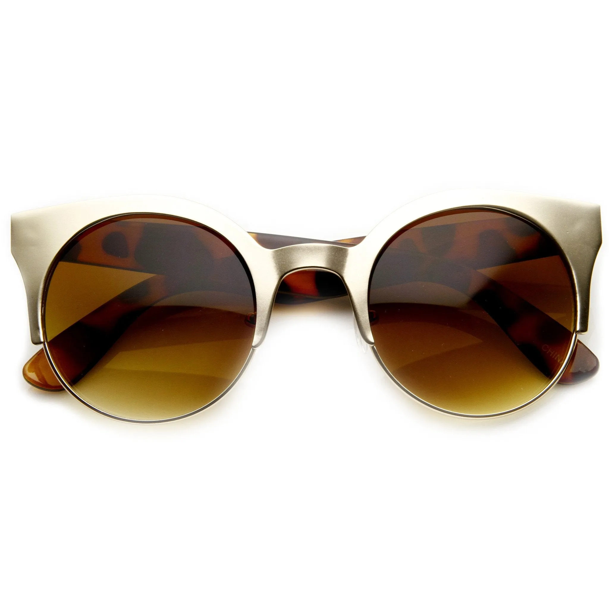 Trendy Full Metal Half Frame Cat Eye Round Sunglasses 8821 sold by ZeroUV