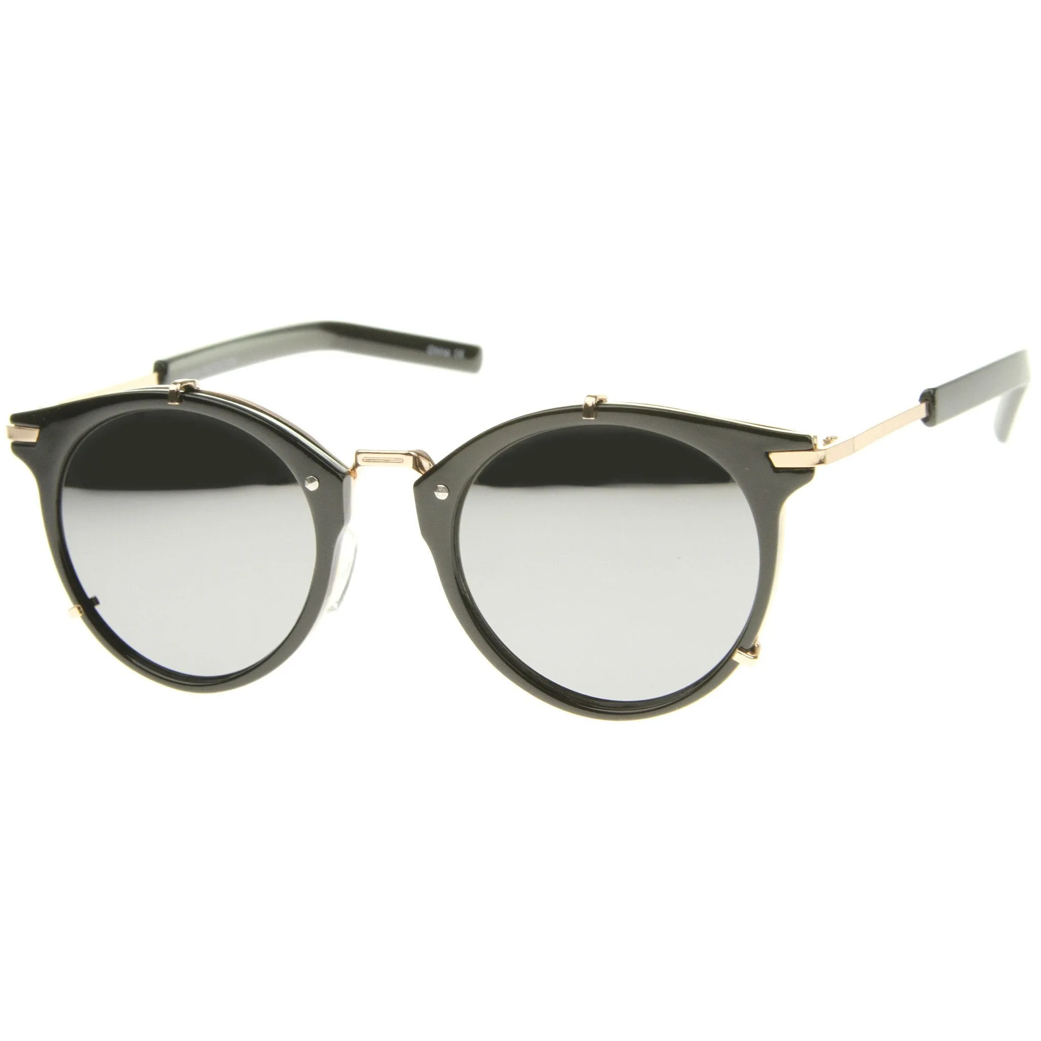 Retro Steampunk P3 Round Horned Rim Mirror Lens Sunglasses A240 sold by ZeroUV product image thumbnail 4