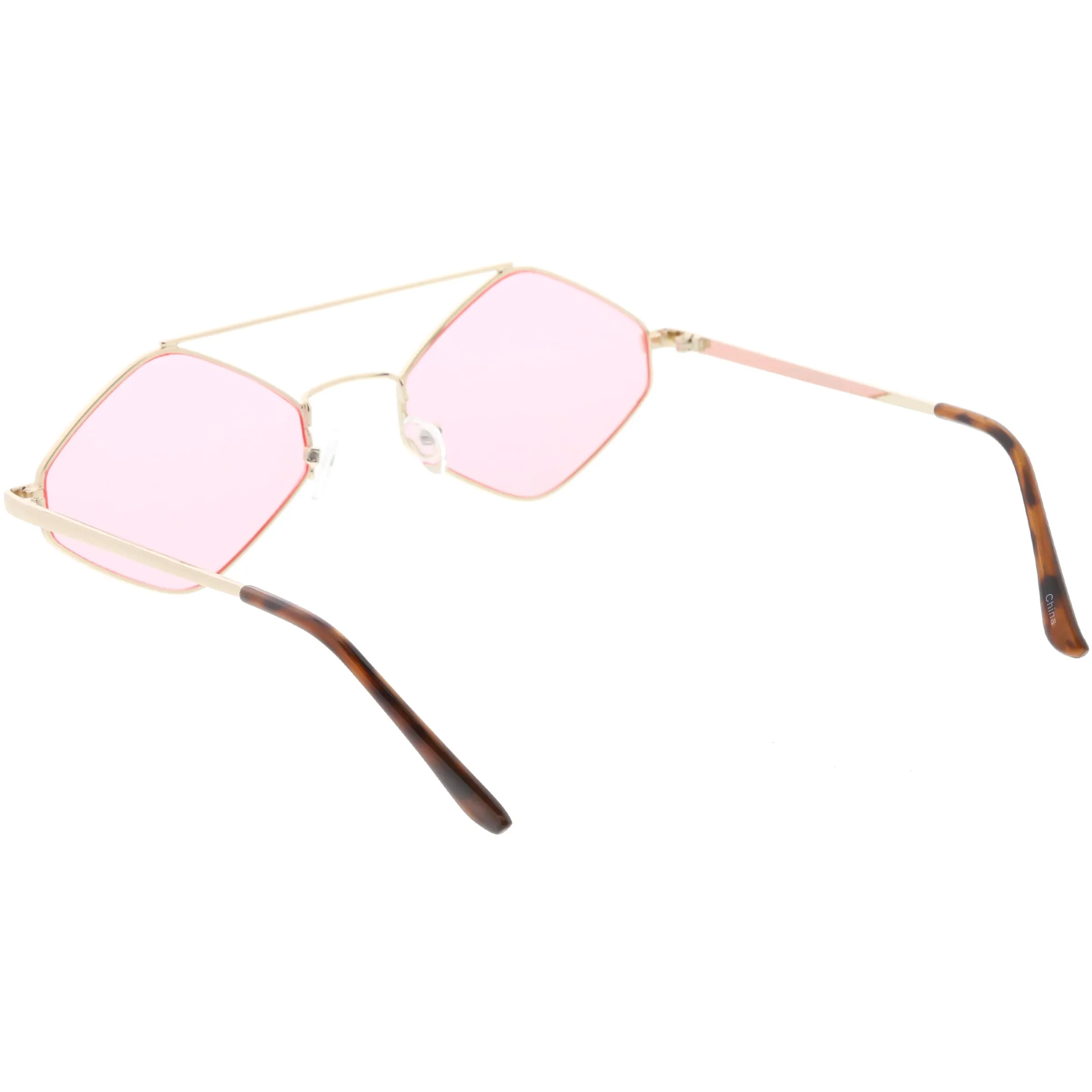 Retro Hexagon Diamond Shaped Color Toned Flat Lens Sunglasses C754 sold by ZeroUV product image thumbnail 4