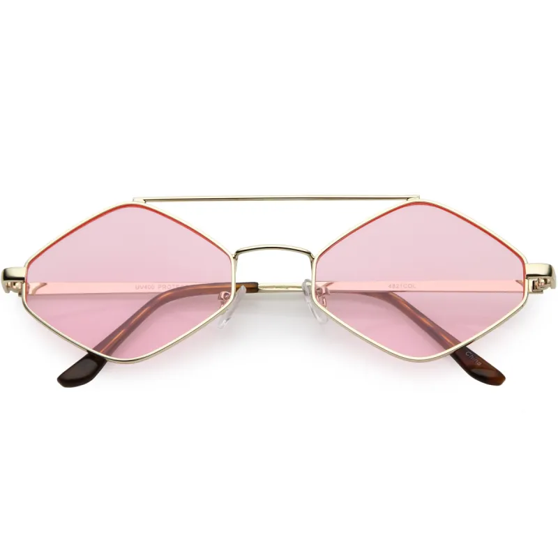 Retro Hexagon Diamond Shaped Color Toned Flat Lens Sunglasses C754 sold by ZeroUV