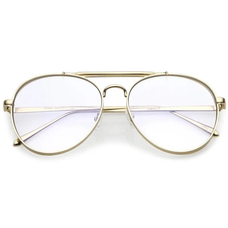 Oversize Retro Dapper Clear Flat Lens Aviator Glasses C326 sold by ZeroUV