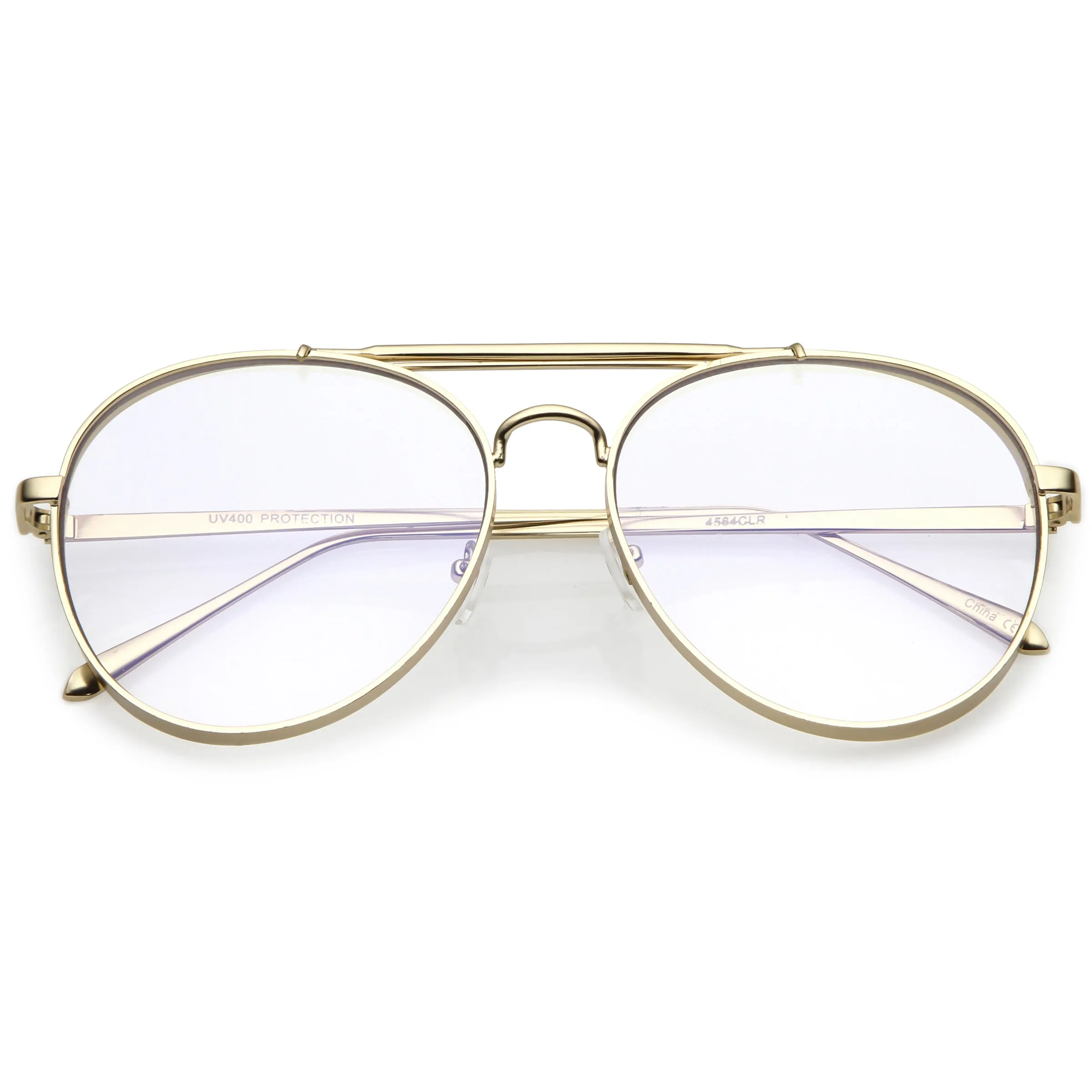 Oversize Retro Dapper Clear Flat Lens Aviator Glasses C326 sold by ZeroUV