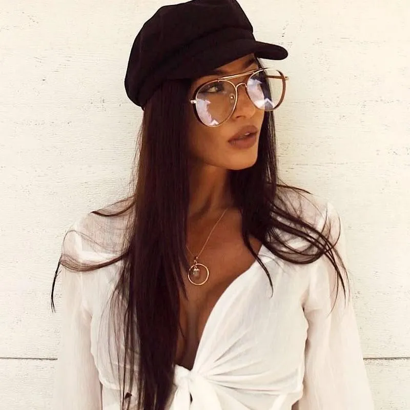 Oversize Retro Dapper Clear Flat Lens Aviator Glasses C326 sold by ZeroUV product image thumbnail 2