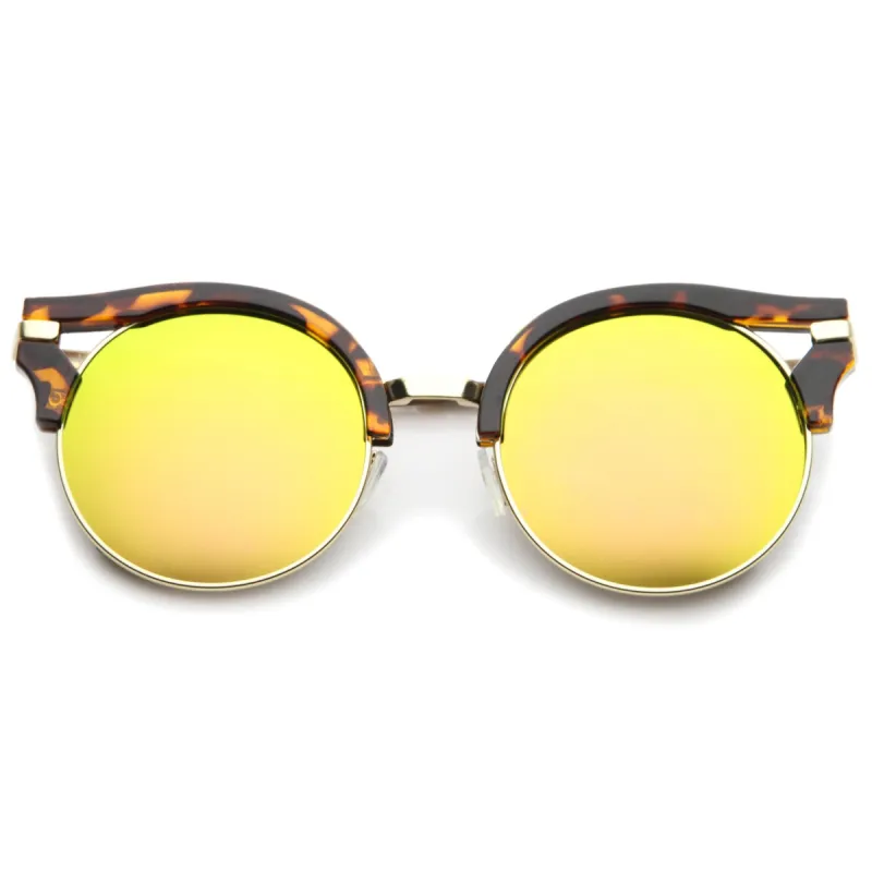Women's Round Half Frame Flat Lens Cat Eye Sunglasses A153 sold by ZeroUV