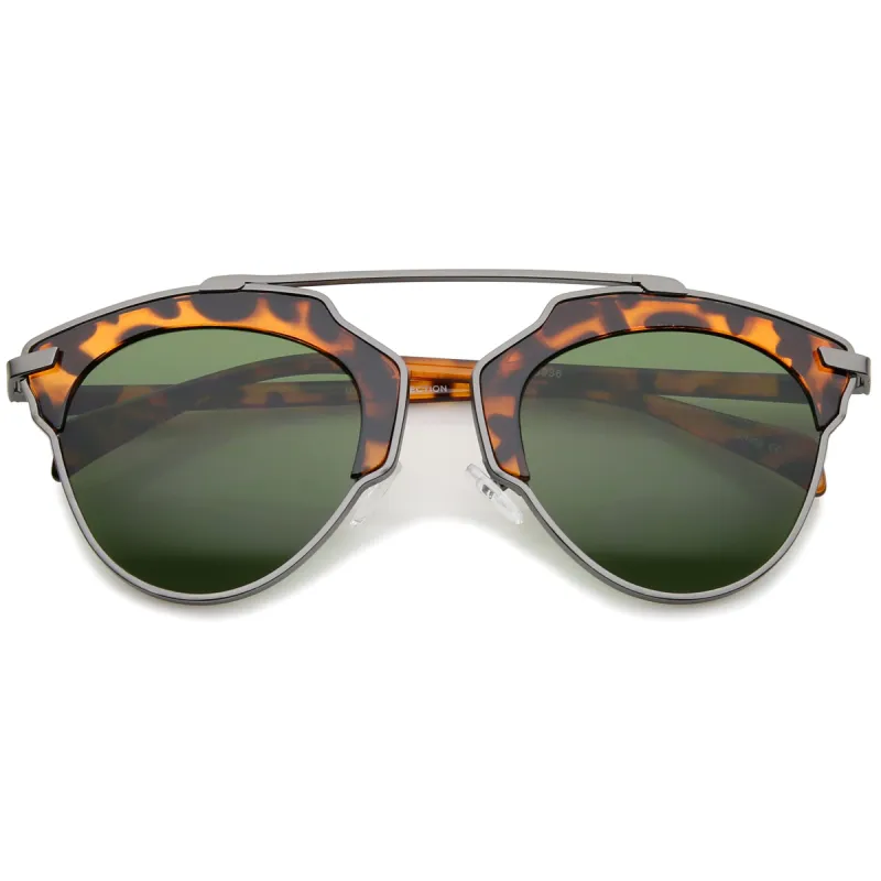 Oversize Half-Frame Mirrored Flat Lens Round Sunglasses A338 sold by ZeroUV