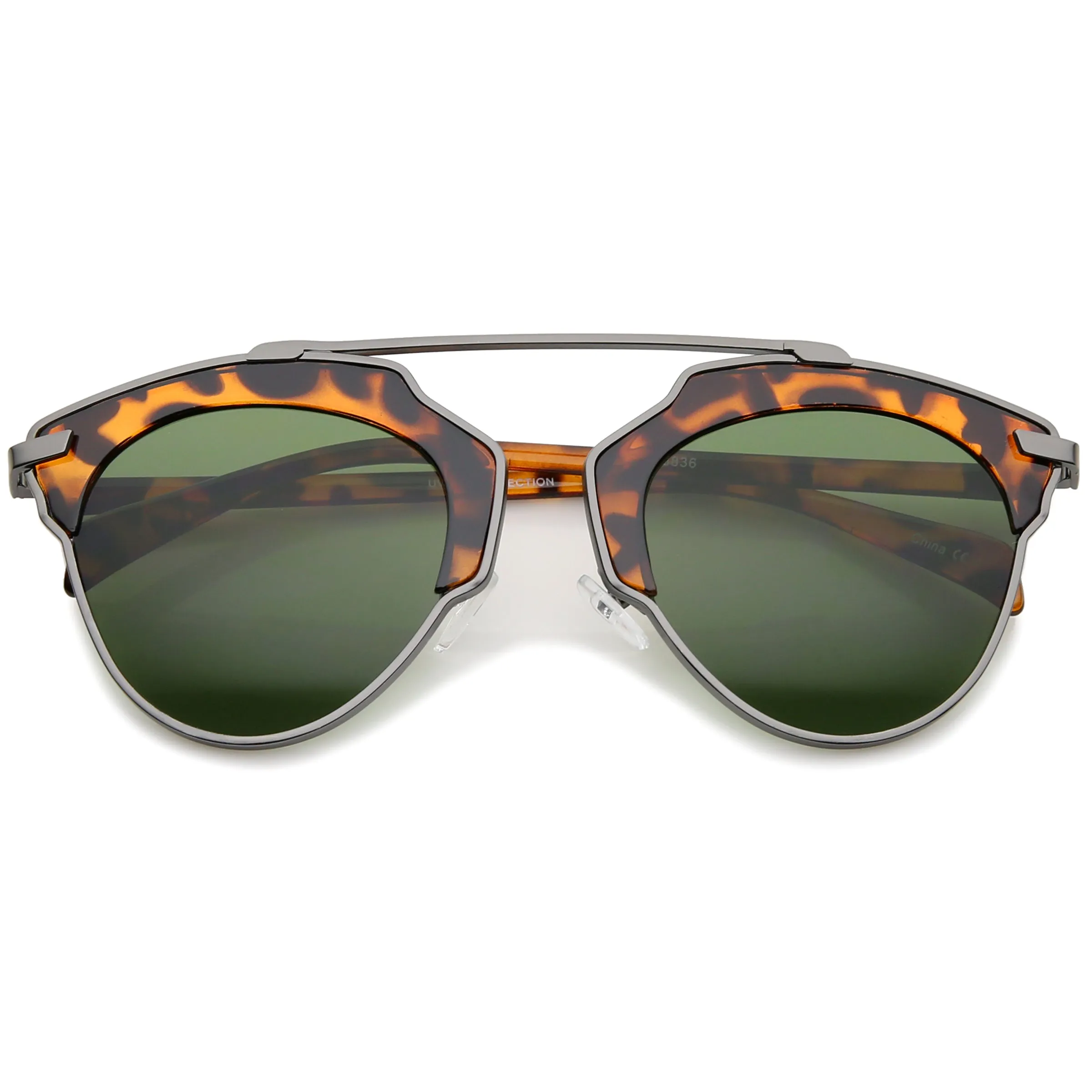 Oversize Half-Frame Mirrored Flat Lens Round Sunglasses A338 sold by ZeroUV