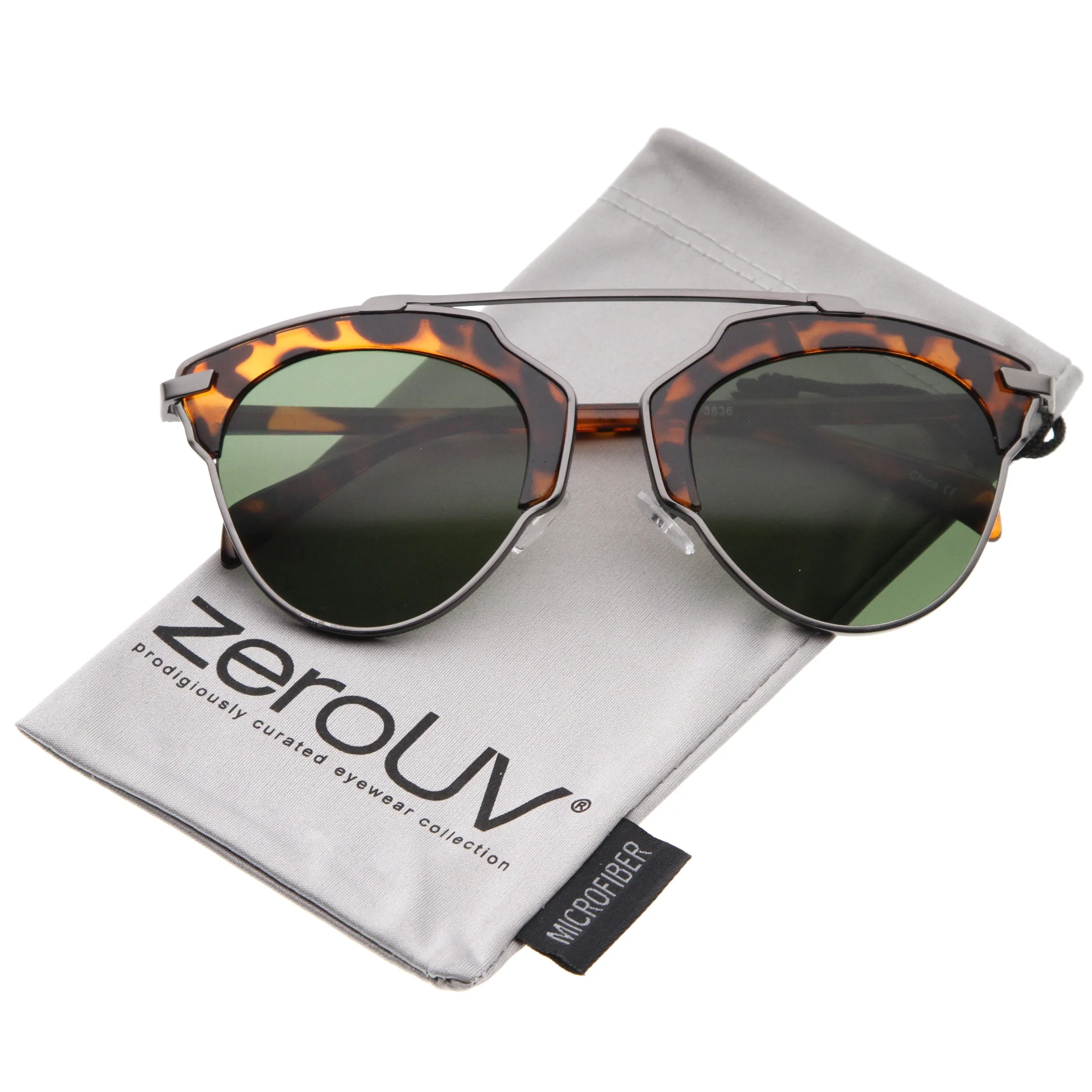 Oversize Half-Frame Mirrored Flat Lens Round Sunglasses A338 sold by ZeroUV product image thumbnail 5