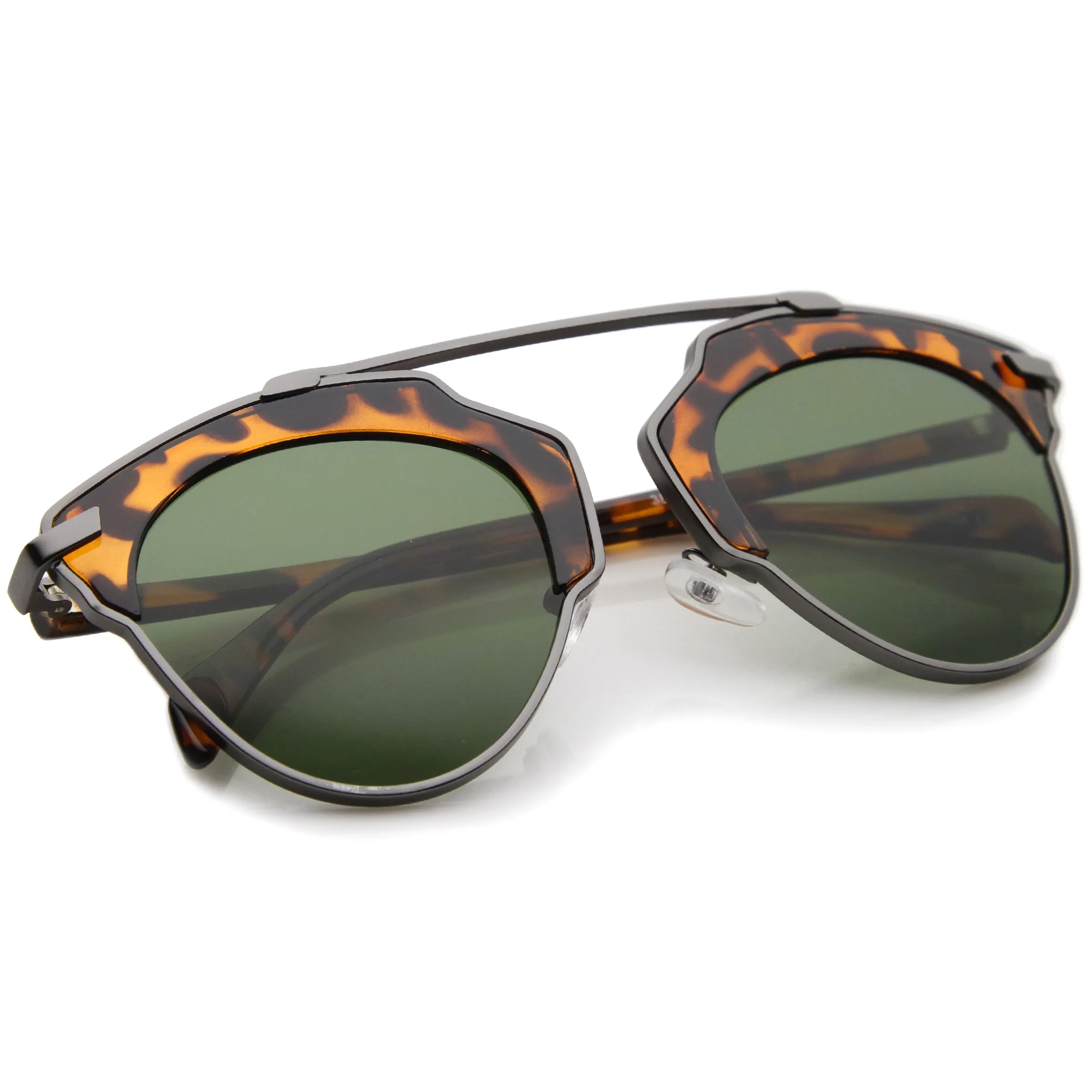 Oversize Half-Frame Mirrored Flat Lens Round Sunglasses A338 sold by ZeroUV product image thumbnail 4