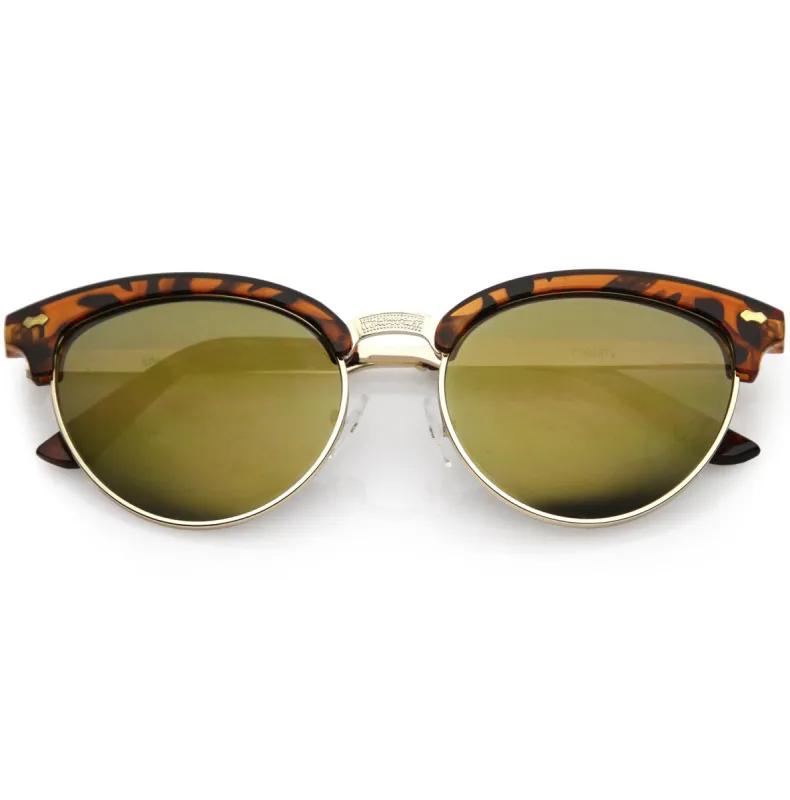 Women's Retro Half Frame Horned Rim Mirrored Lens Sunglasses C224 sold by ZeroUV
