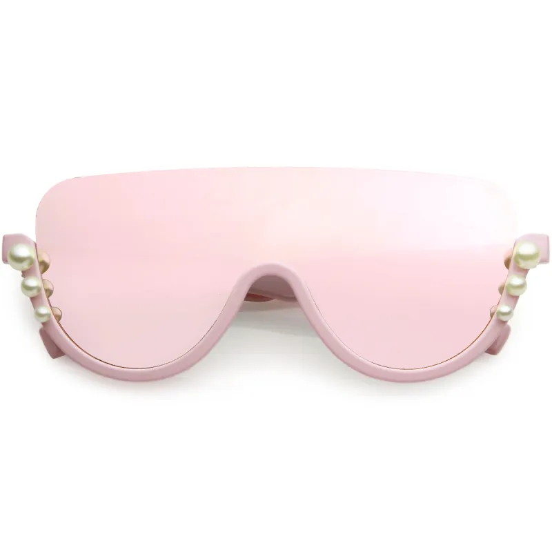 Oversize Rock Star Flat Top Shield Pearl Semi Rimless Sunglasses C966 sold by ZeroUV