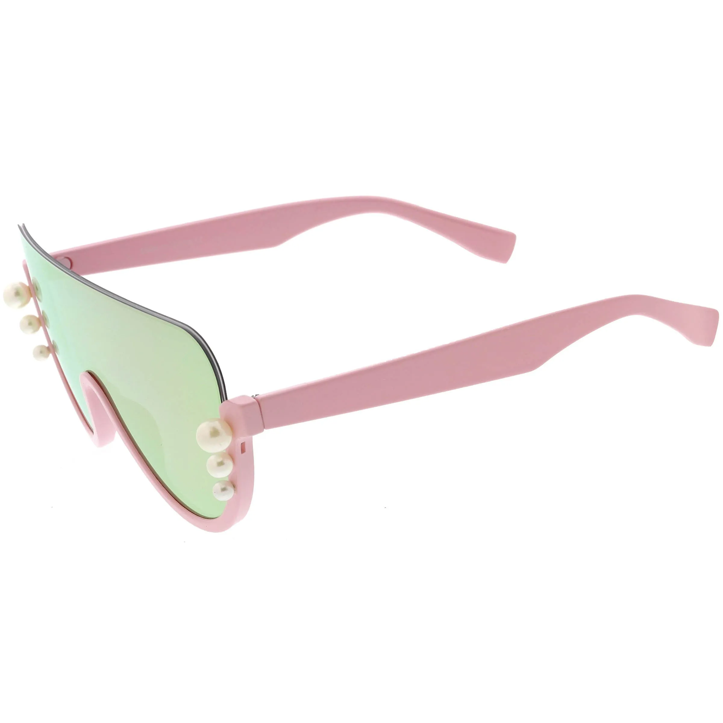 Oversize Rock Star Flat Top Shield Pearl Semi Rimless Sunglasses C966 sold by ZeroUV product image thumbnail 3
