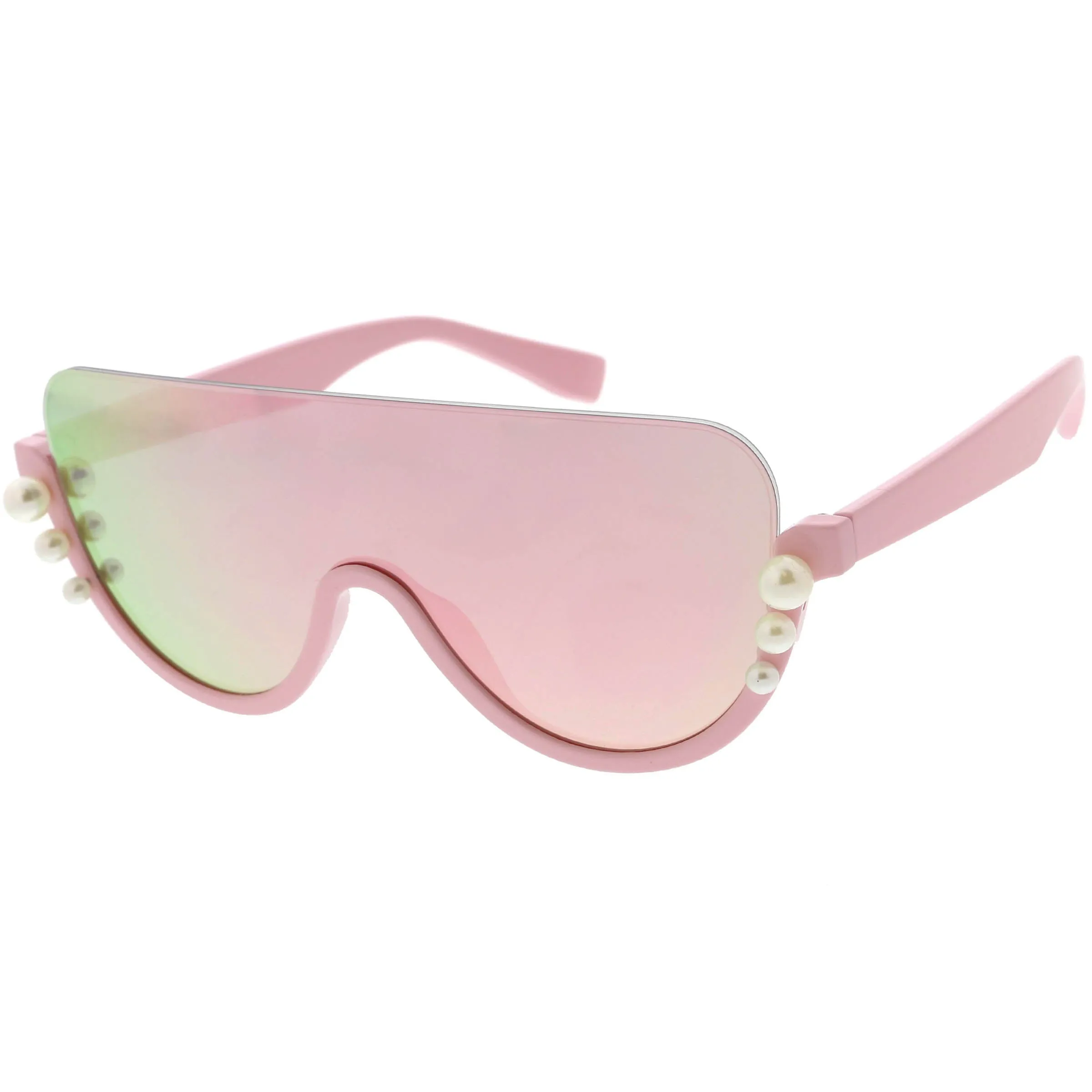 Oversize Rock Star Flat Top Shield Pearl Semi Rimless Sunglasses C966 sold by ZeroUV product image thumbnail 2