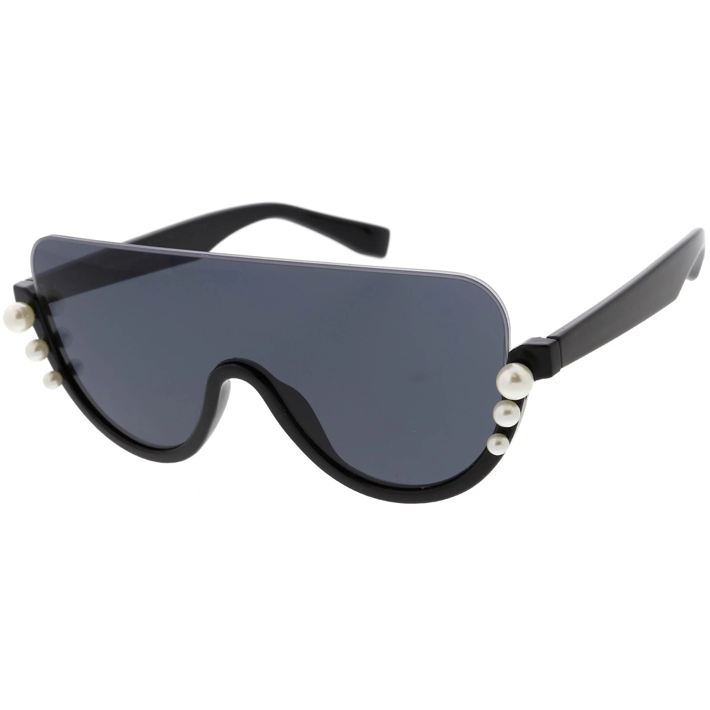 Oversize Rock Star Flat Top Shield Pearl Semi Rimless Sunglasses C966 sold by ZeroUV product image thumbnail 5